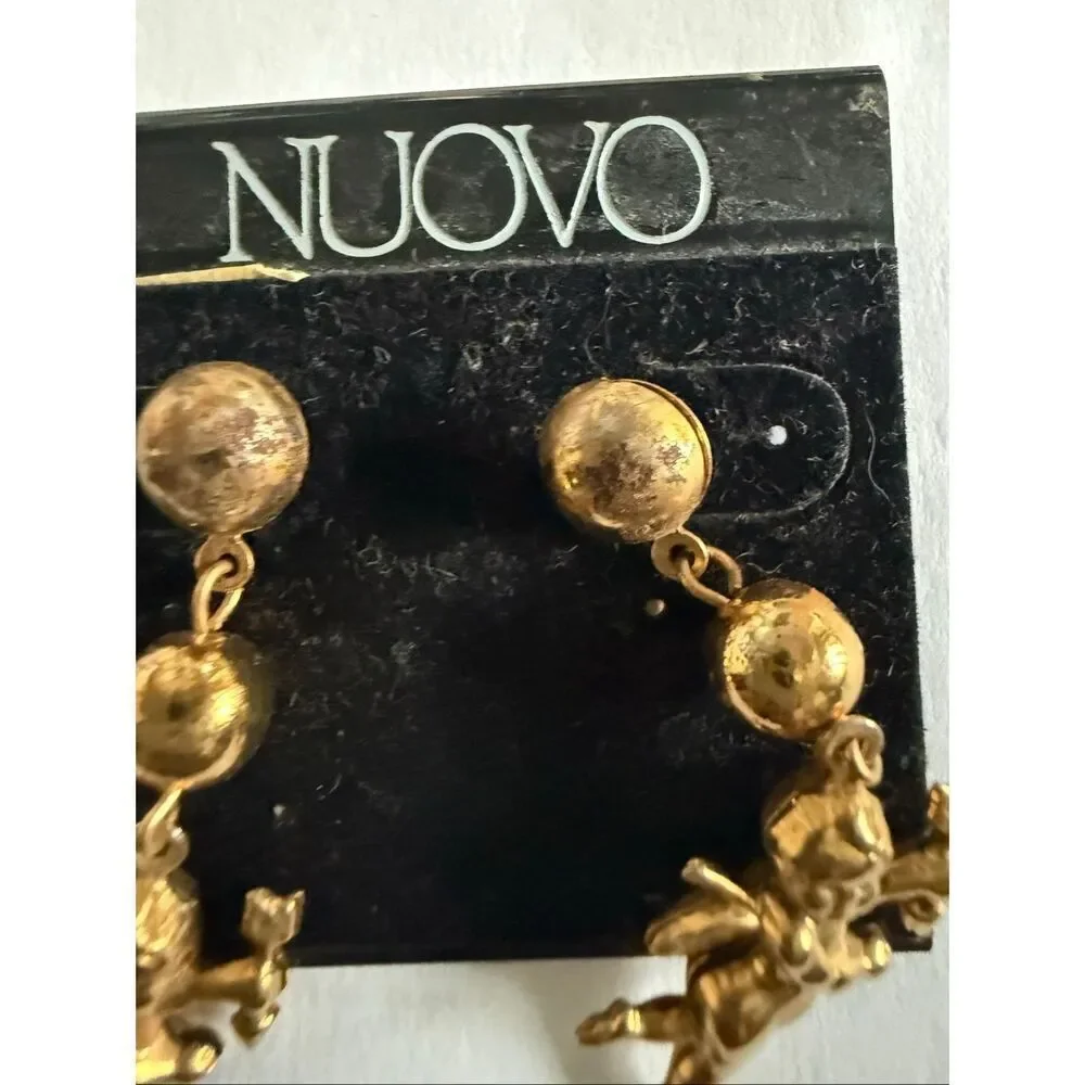 Nuovo Women's Gold-Tone 3D Cupid Cherub Angel Drop Earrings Costume Jewelry NWT